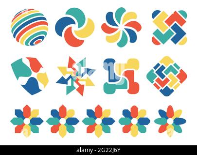 Business design elements. Set of multi-colored geometric shapes. Icons isolated on white background. Vector print illustration Stock Vector
