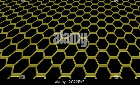 Black hexagons. 3D rendering illustration. Abstraction of the background Stock Vector