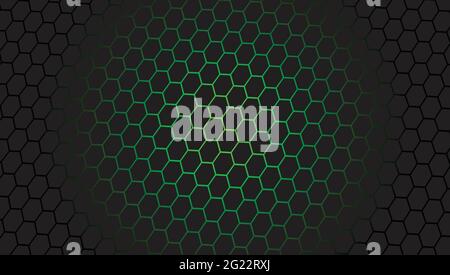 Green backdrop and abstract background of black hexagons Stock Vector