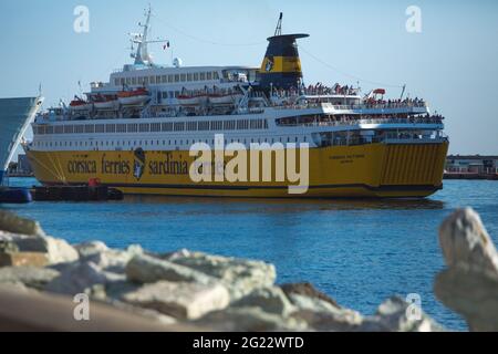 FRANCE. HAUTE-CORSE (2B) BASTIA.  CORSICA FERRIES FERRY ARRIVAL AT THE HARBOUR Stock Photo
