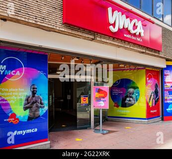 Exterior of the London Central YMCA; the main entrance on Great Russell St, London. The world's first YMCA (The Young Men's Christian Association) Stock Photo