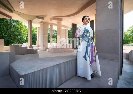 Architect Sumayya Vally during a press preview for the Serpentine Pavilion 2021, designed by Johannesburg-based practice Counterspace, at the Serpentine Gallery, London. Picture date: Tuesday June 8, 2021.