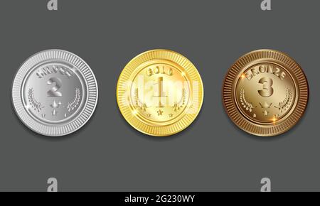 Vector Gold, silver and bronze realistic medals of award winner, vector eps10 illustration Stock Vector