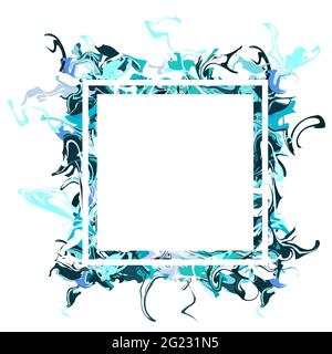 Marble Liquid texture banner. Classic blue stains. White frame with marine paints isolated on white background. Paint splashes, water, ocean, abstract Stock Vector