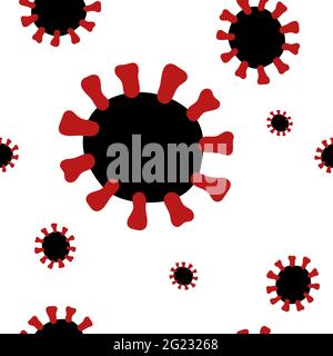 Seamless Coronavirus vector pattern. Sign of 2019-nCoV, MERS-Cov, Novel coronavirus. Virus strain black, red model Isolated on a white background for Stock Vector
