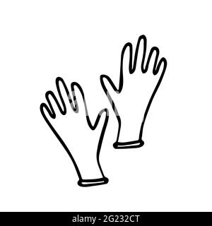 Doodle rubber gloves. Hand-drawn latex gloves isolated on white background. Sign of protection against viruses, bacteria, dirt. Symbol of medicine, st Stock Vector