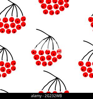 Rowan Berries Seamless Pattern. Texture for textile, summer, autumn and winter holidays. New Year, Christmas, Thanksgiving. Vector illustration of red Stock Vector