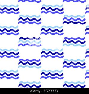 Seamless vector marine pattern. Blue brush strokes of paint waves isolated on a white background. Spots, splashes, water, ocean, sea, line, river. Wat Stock Vector