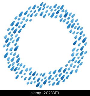 Watercolor vector stock illustration. Blue strokes of paint isolated on white background. Watercolor stains, splash, rain, water, drops forming a roun Stock Vector