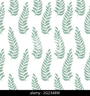 Seamless pattern with green branches, vector. Botanical natural background with leafy elements. Template for wallpaper paper and packaging. Stock Vector