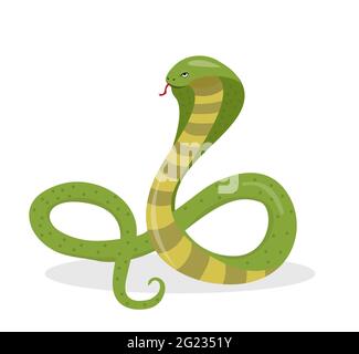 King cobra flat cartoon style. Snake isolated on white background, logo element. Vector illustration Stock Vector