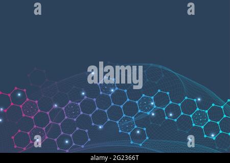 Science network pattern, connecting lines and dots. Technology hexagons structure or molecular connect elements Stock Vector