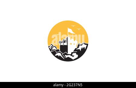 castle or kingdom with sunset logo symbol vector icon illustration graphic design Stock Vector