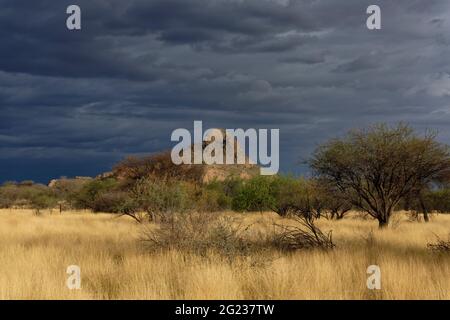 Rain clouds above Omaruru peak near Omaruru, farmland in rainy season ...