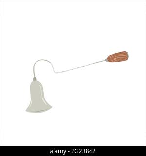 Candle Snuffer, metal candlesnuffer, vector illustration of wick snuffer with wooden handle, fire flame extinguisher, candle cap clipart Stock Vector