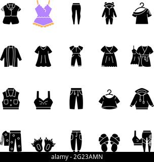 Comfortable homewear and sleepwear black glyph icons set on white space Stock Vector