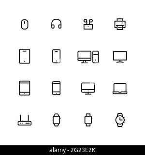 Line art device vector icons. Pixel perfect Stock Vector