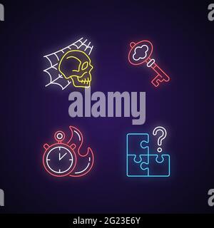 Quest room neon light icons set Stock Vector
