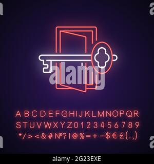 Finding key to get out neon light icon Stock Vector