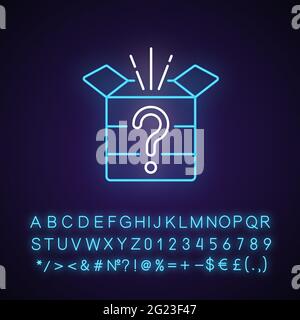 Mystery box neon light icon Stock Vector