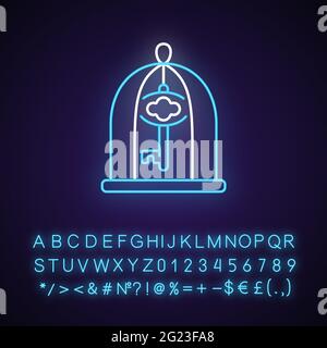 Key in cage neon light icon Stock Vector