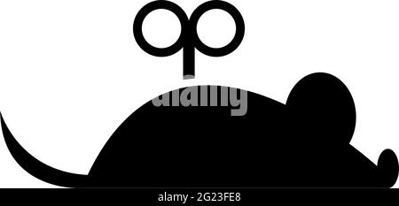 Clockwork Mouse, Mechanical Toy for Cats. Flat Vector Icon illustration. Simple black symbol on white background. Clockwork Mouse, Mechanical Toy sign Stock Vector