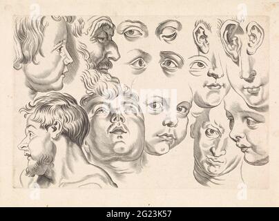 Studies of faces, eyes and ears; Peter Paul Rubens drawing book. Stock Photo