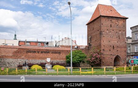 Nowe Miasto Lubawskie, Poland - Fragments of ramparts and a Gothic gate, Medieval architecture. Stock Photo
