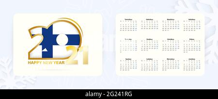 Horizontal Pocket Calendar 2021 in Finnish language. New Year 2021 icon with flag of Finland. Vector calendar. Stock Vector