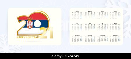 Horizontal Pocket Calendar 2021 in Serbian language. New Year 2021 icon with flag of Serbia. Vector calendar. Stock Vector