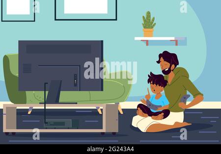 father and son playing video games Stock Vector