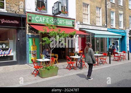 Cafe Kick Sport Bar Cafe exterior in Exmouth Market street in Clerkenwell Borough of Islington London EC1 England UK  KATHY DEWITT Stock Photo