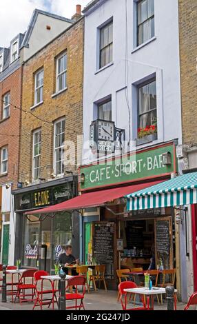 Cafe Kick Sport Bar Cafe exterior in Exmouth Market street in Clerkenwell Borough of Islington London EC1 England UK  KATHY DEWITT Stock Photo