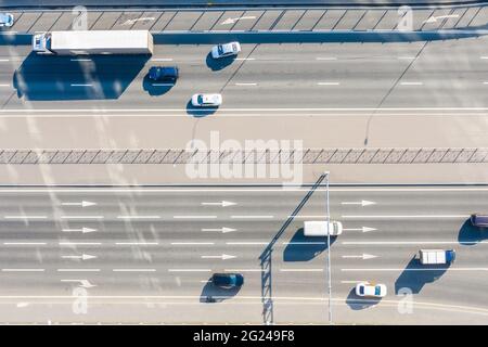 Aerial view of a four-lane highway in the city Stock Photo
