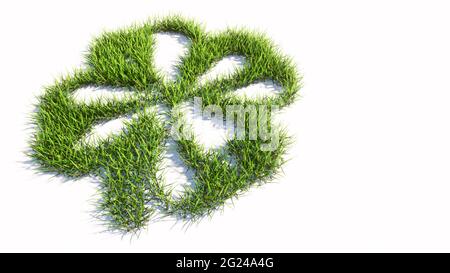 Concept or conceptual green summer lawn grass isolated on white background, sign of a four-leafed clover. 3d illustration metaphor for good luck Stock Photo