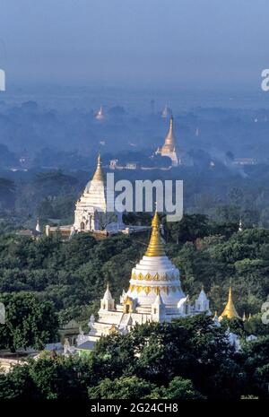 Myanmar, Bagan, Mandalay Division, Aerial view of Buddhist stupas Stock Photo