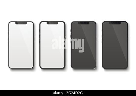 Vector 3d Realistic Touch Screen Smartphone, Blank Interface, Screen Icon Set Isolated on White Background. Mobile Phone, Wireless Communication Stock Vector
