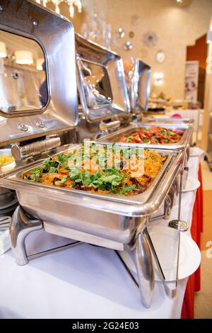 spicy Korean carrot with herbs and sauce in mamrit. Stock Photo