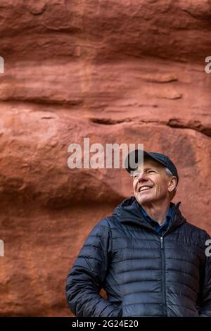 USA, Utah, Escalante, Portrait of senior man hiking in Grand Staircase-Escalante National Monument Stock Photo