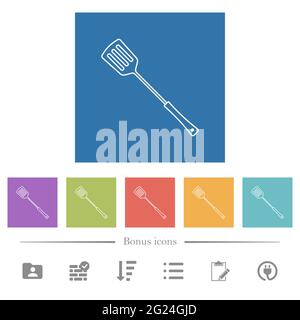 Barbecue spatula flat white icons in square backgrounds. 6 bonus icons included. Stock Vector