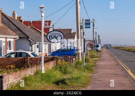 Castaways bed & breakfast on the coast road at Dungeness in Kent, England, UK. Stock Photo