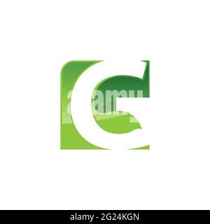 Green leaf initial letter G logo design concept. Letter G nature green theme logo with leaf incorporate Stock Vector