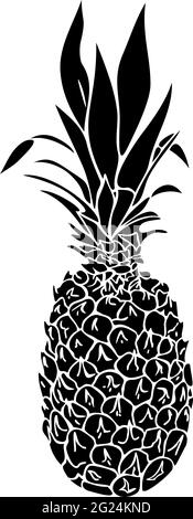 Vector illustration with silhouette of pineapple. Tropical food illustration. Stock Vector