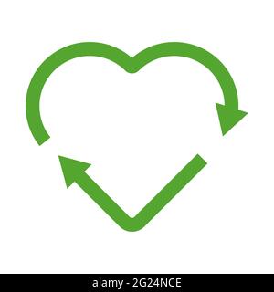 Green heart shape recycle icon. Reuse, renew, recycling materials, concept. Eco friendly concept. Stock Vector