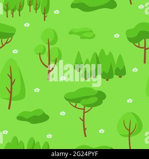 Summer seamless pettern with forest, trees and bushes. Stock Vector