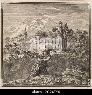 Man digs a deep pit looking into mustard seeds; The Mosterzat. Stock Photo