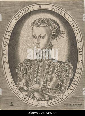 Portrait of Habsburg Johanna; Portraits of rulers. Portrait in half to the left of Johanna van Habsburg in an oval with her name and title in Latin. Stock Photo