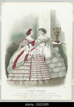 An Explosion of Fashion Magazines. Starting from the 1850s, fashion magazines became more affordable and acquired a wider readership. The invention of the sewing machine around 1850 made it easier for people to make their own clothes. Ready-made garments were now also on offer, with fashion plates providing vendor addresses, such as the Maison Gagelin in Paris. Stock Photo