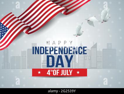 Vector - 4th of July Happy Independence Day American flag and pigeon flying on blue background Stock Vector