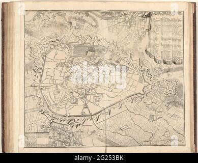 Map of Brussels, 1711; Plan De La Ville De Brusselses. Map of Brussels, 1711. At the top right of the legend 1-100, bottom left of the follow-up 101-114. Part of a bundled collection of plans of battles and cities renowned in the Spanish succession war. Stock Photo